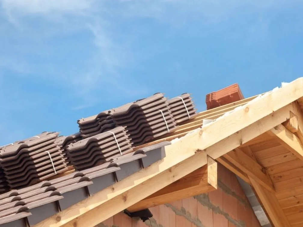 New roof installation and tile staging on a Pasadena home
